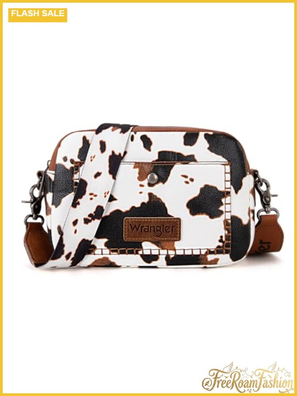 Cow Print Crossbody Bag with Wide Strap Adjustable Removable Western Style